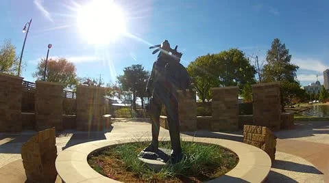 Native American Statue Sculpture -OKC Riverwalk Stock Footage