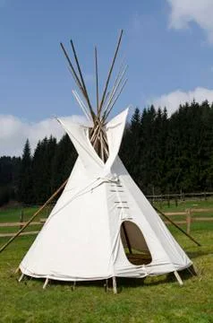 Native american tee-pee on the meadow Stock Photos