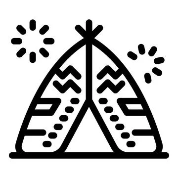Native american teepee with traditional decorations, illuminated by fireworks Stock Illustration