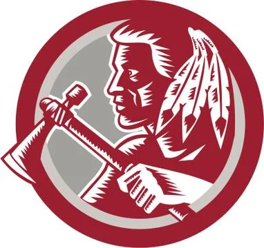 Native american tomahawk warrior circle Stock Illustration