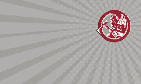 Native american tomahawk warrior circle business card Stock Illustration