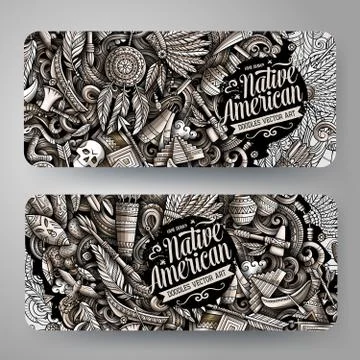 Native American vector hand drawn doodle banners design. Stock Illustration