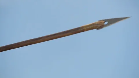 Native American Warrior attacks with a flying arrow Stock Footage 106260651