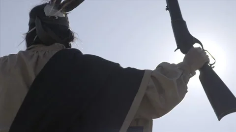 Native American Warrior Re-enactors in Battle - Indian Wars Portrayal Stock Footage 220874552