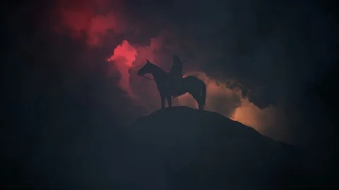 Native American Warrior Seating on a Horse Under a Storm Stock Footage 115919131