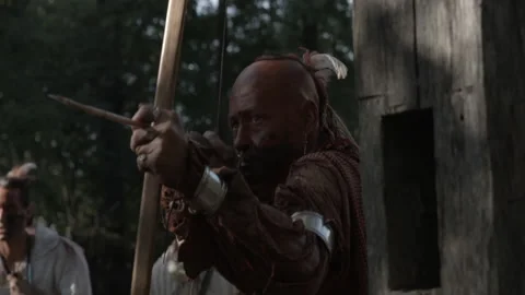 Native American Warriors in 18th C. Wildreness Battle with Bow &amp; Arrow Vídeo Stock 137763623