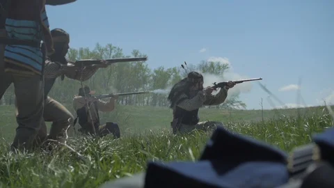 Native American Warriors attack during 1800s westward expansion era. Stock Footage 106260913