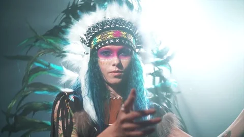 Native American woman conjuring Stock Footage 70274285
