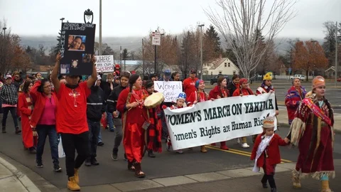 Native American Women's March in 4K Stock Footage 101543660