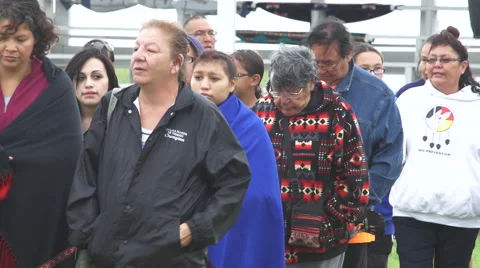 Native Americans circle an arena mourning the loss of a Native soldier Stock-Footage 46465122