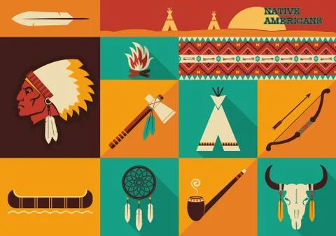 Native americans icons.vector flat design Stock Illustration