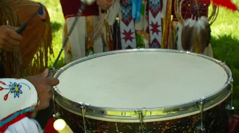 Native Americans playing drums at Pow Wow Stock Footage