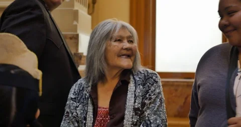 Native Americans at the Ute flag tribute at the Denver Capitol building Video stock 119505565