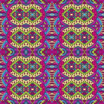 Native aztec style pattern abstract tribal purple green Stock-Illustration