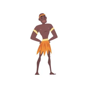 Native Black Skinned Man in Traditional Clothes, African or Australian Aborigine Stock Illustration