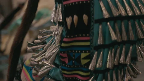 Native canadian garments during drum circle dance bells Video stock 166163375