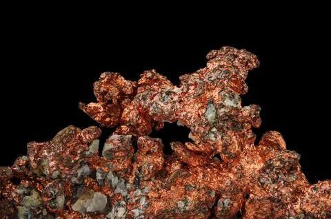 Native copper (Cu) with black background Stock Photos