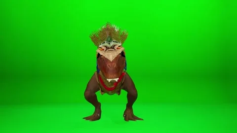 Native Costume Dinosaur Dance on Green Screen Stock Footage 319632355