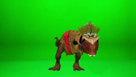 Native Costume Dinosaur Dance on Green Screen Stock Footage 319742899