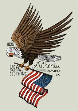 Native eagle american. wild bird. old label and badge. engraved hand drawn in Stock Illustration