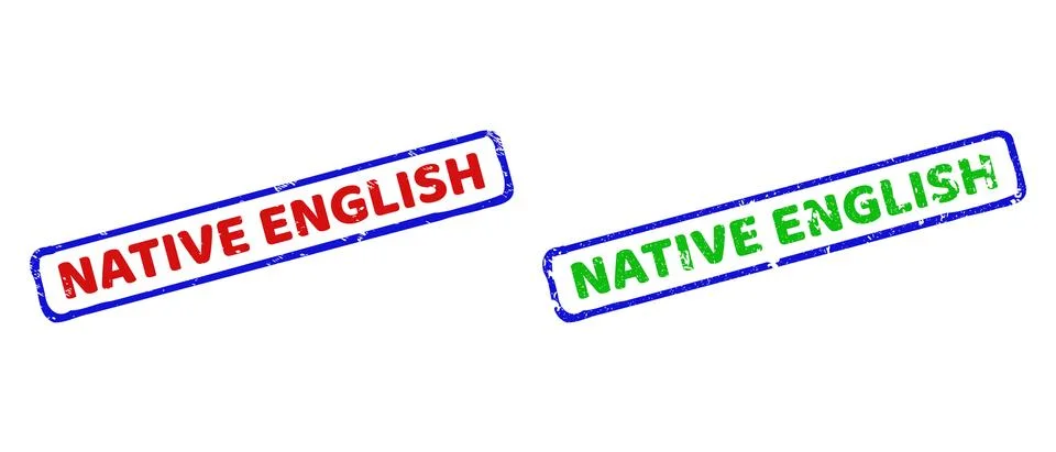NATIVE ENGLISH Bicolor Rough Rectangular Watermarks with Rubber Styles Stock Illustration