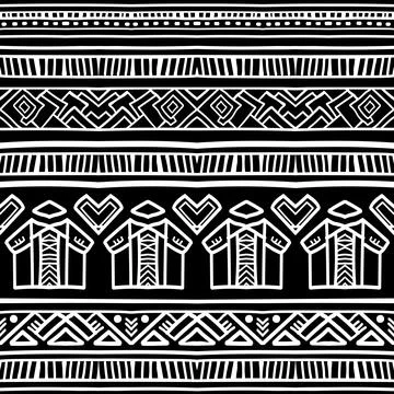 Native, ethnic seamless pattern, black and white Stock Illustration