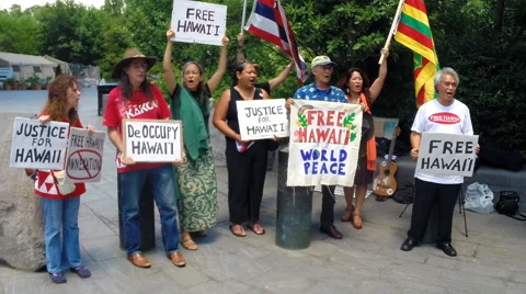 Native Hawaiian protesters rally for thier island to become a kingdom. Video stock 64608085