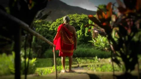 A native Hawaiian stands looking out at his land. 库存影片 8998213