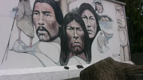 Native Heritage Mural In Chemainus British Columbia Stock Footage 877964