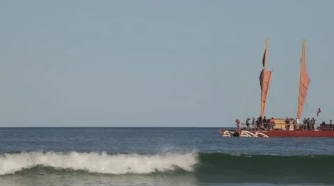 Native Polynesian Sailing Canoe Stock Footage 53292053