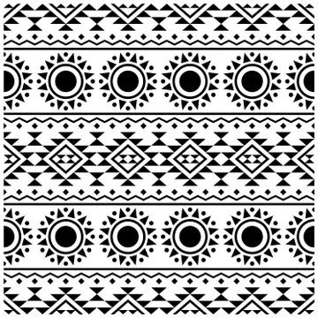 Native seamless pattern design vector in black white color Stock Illustration