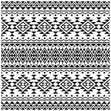 Native seamless pattern design vector in black white color Stock Illustration