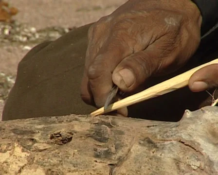 Native Seri making a lance in Tiburon island Stock Footage 36447988