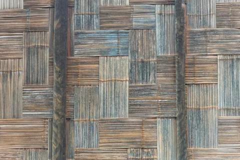 Native Thai style bamboo wall. Bamboo pattern basketry handmade 스톡 사진