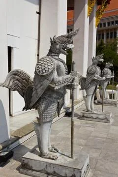 Native Thai Style of half angle half bird sculpture Stock Photos