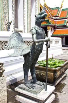 Native Thai Style of half angle half bird sculpture Stock Photos