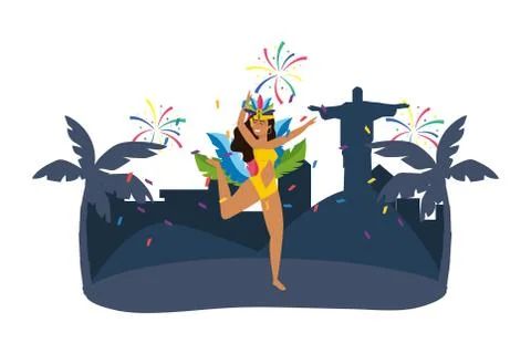 Native woman dancing celebrating brazil carnival Illustrazione stock