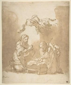 The Nativity ca. 166570 Bartolom Estebn Murillo Spanish One of the best kno.. Stock Illustration