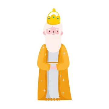 Nativity, cute melchior wise king manger cartoon Stock Illustration