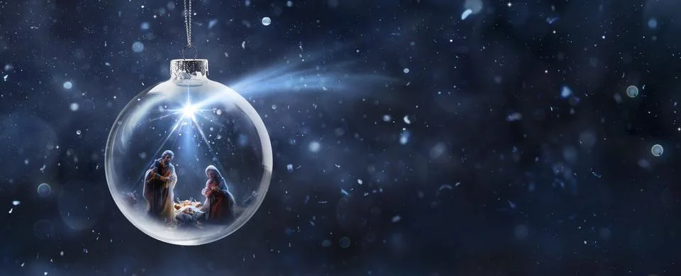 Nativity Of Jesus With Comet Star - Scene With The Holy Family Stock Photos