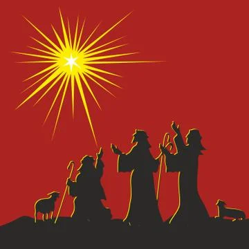 The Nativity of Jesus. Shepherds go to bow to the King Stock Illustration
