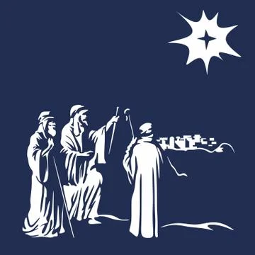 The Nativity of Jesus. The wise men are going to bow to the King Stock Illustration