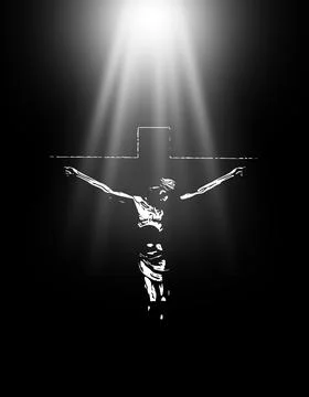 Nativity. Rays of light fall on the crucifix. Christian religion. Illustrazione stock