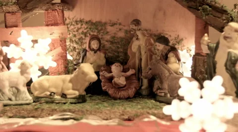Nativity scene and lights shining Stock Footage 49940047