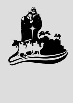 Nativity scene and the three wise men Stock Illustration
