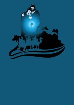 Nativity scene and the three wise men Stock Illustration