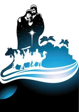 Nativity scene and the three wise men Stock Illustration
