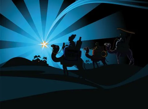Nativity scene and the three wise men Stock Illustration