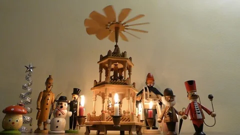 Nativity Scene with Christmas pyramid Stock Footage 121151547