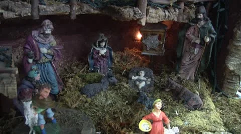 Nativity Scene, crib. Stock Footage 8973971